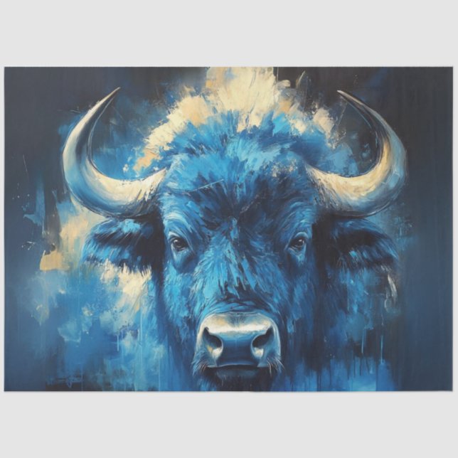 Decoupage Contemporary Blue Bison Painting  Tissue Paper (Front)