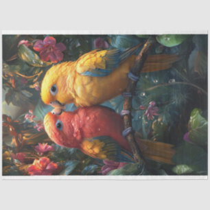 Decoupage Conure Love Birds in Tropical Forest Tissue Paper