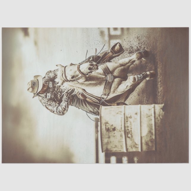 Decoupage Cowboy Barrel Racer  Tissue Paper (Front)