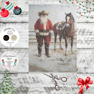 Decoupage Cowboy Santa and His Horse Tissue Paper