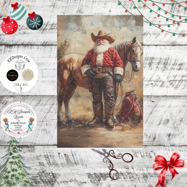 Decoupage Cowboy Santa Claus And Gift Bag  Tissue Paper (Creator Uploaded)