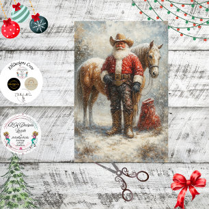 Decoupage Cowboy Santa Horse Winter Scene Tissue Paper