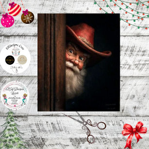 Decoupage Cowboy Santa Peeking Naughty Nice  Tissue Paper