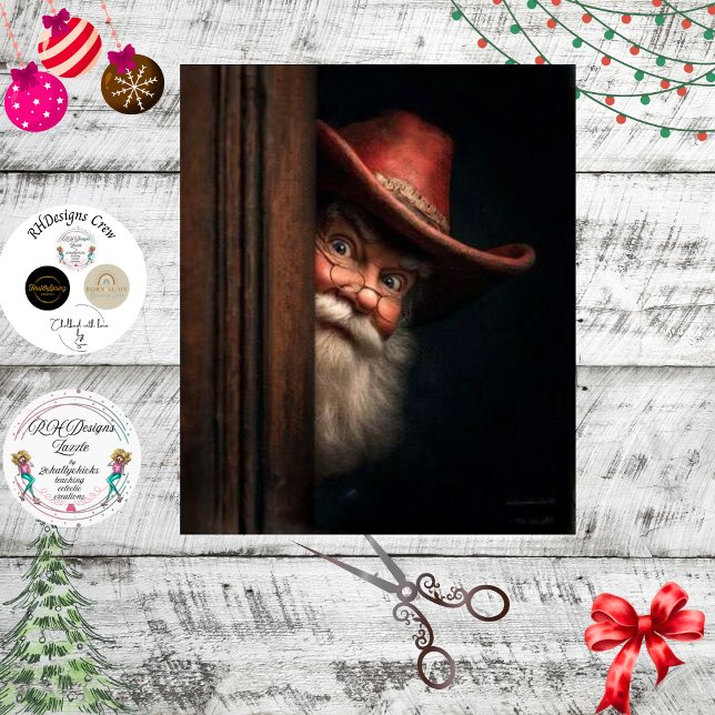 Decoupage Cowboy Santa Peeking Naughty Nice  Tissue Paper (Creator Uploaded)