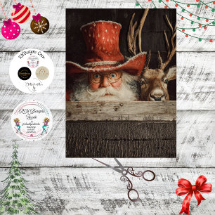 Decoupage Cowboy Santa & Rudolph Peeking  Tissue Paper