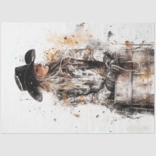 Decoupage Cowgirl Barrel Racer in Front of Barrel Tissue Paper