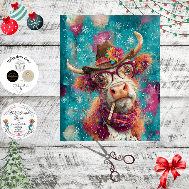 Decoupage Cowgirl Highland Glasses Candy Cane Tissue Paper (Creator Uploaded)