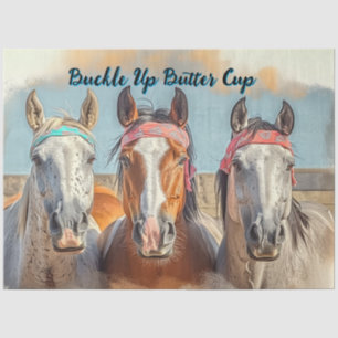 Decoupage Customise 3 Horses "Buckle Up Buttercup" Tissue Paper