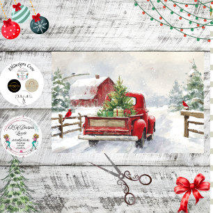 Decoupage Customize Name Vintage Red Truck Winter Tissue Paper