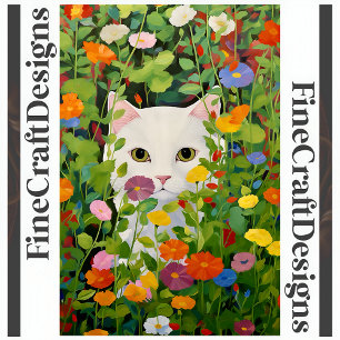 Decoupage Cute White Cat In Flower Bed L 132 Tissue Paper
