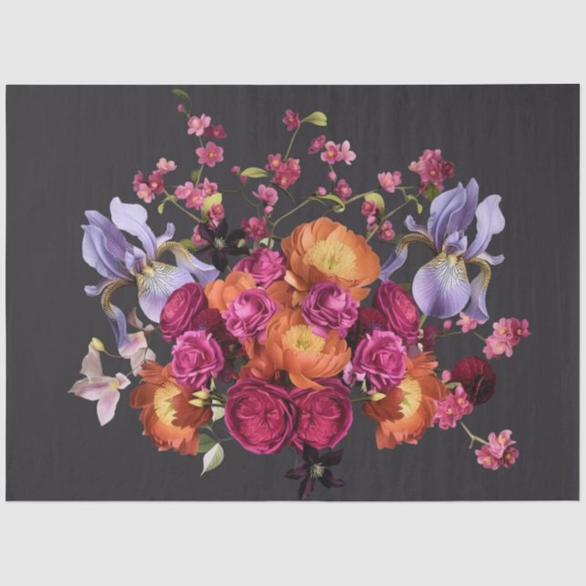 Decoupage Dark Botanical Bloom Tissue Paper (Front)