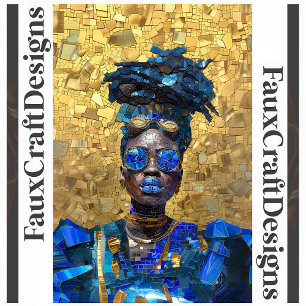 Decoupage Dark Skin Blue Lip Woman Faux Mosaic 064 Tissue Paper