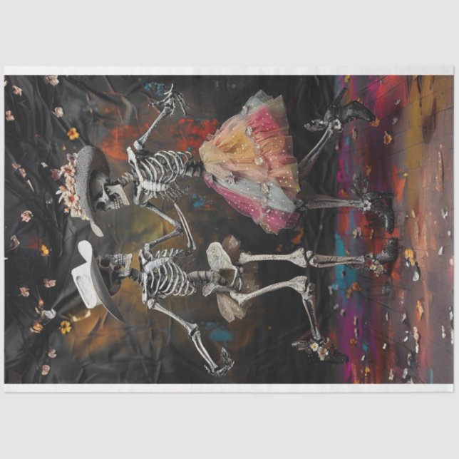 Decoupage Day of Dead Skeleton Dancing Tissue Paper (Front)