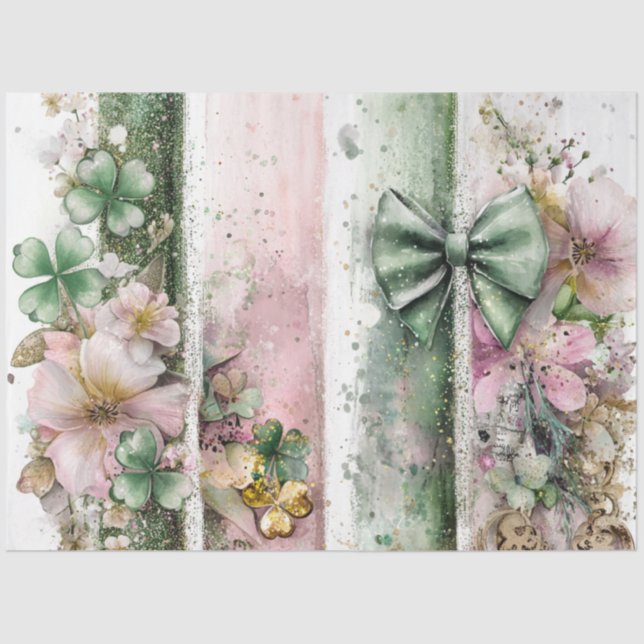 Decoupage Digital Collage Irish Clover  Tissue Paper (Front)
