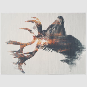 Decoupage Double Exposed Deer & Tree Art Tissue Paper