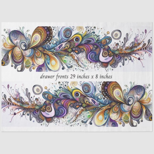 Decoupage Drawer Front 29x8 Teardrop Motif Vibrant Tissue Paper (Front)