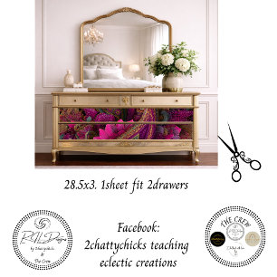 Decoupage Drawer Front Panel Paisley Fuchsia Gold Wrapping Paper Sheet