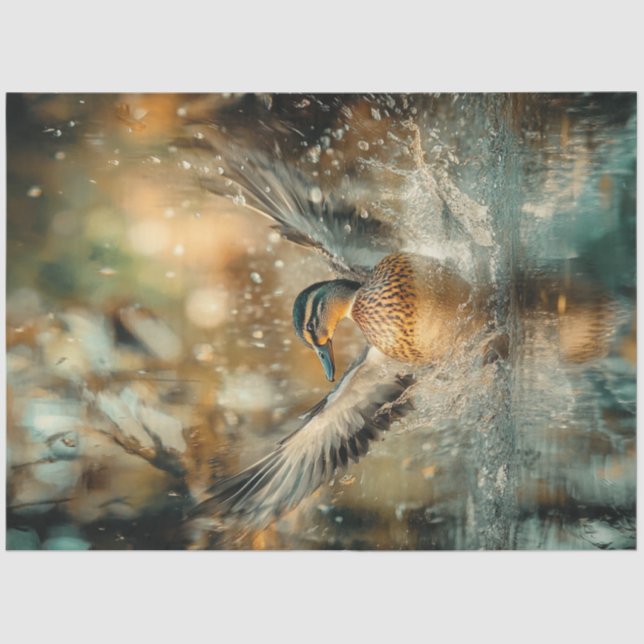 Decoupage Duck Landing In Lake  Tissue Paper (Front)