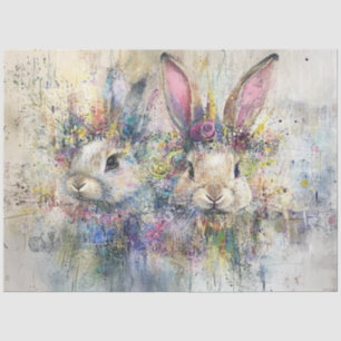 Decoupage Easter Bunnies Art Abstract Panel Tissue Paper
