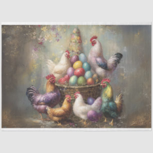 Decoupage Easter Chickens Roosters Bright Eggs  Tissue Paper