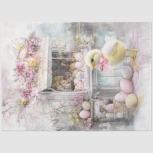 Decoupage Easter Egg Rabbit Stand with Flowers Tissue Paper