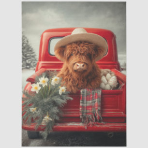 Decoupage Easter Highland Red Farmhouse Truck  Tissue Paper