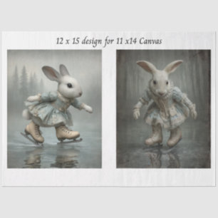 Decoupage Easter Skating Rabbit Duo 11x14 Canvas Tissue Paper