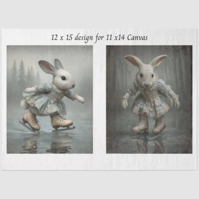 Decoupage Easter Skating Rabbit Duo 11x14 Canvas  Tissue Paper (Front)