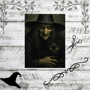 Decoupage Eerie Classic Witch & Black Cat Tissue Paper