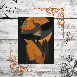 Decoupage Elegant Lady In Halloween Fall Attire   Tissue Paper