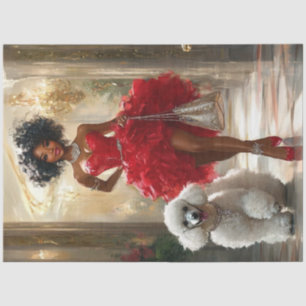 Decoupage Elegant Lady Red Dress & Standard Poodle Tissue Paper