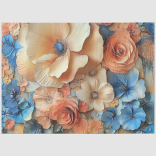 Decoupage Elegant Pastel Flowers Blue Peach Cream Tissue Paper