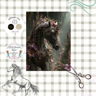 Decoupage Enchanted Black Majestic Floral Horse Tissue Paper
