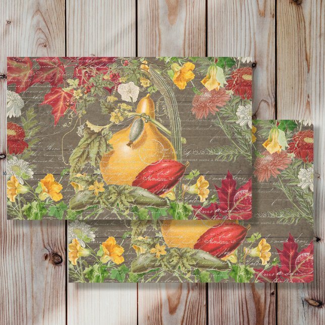 Decoupage Fall Gourds Pumpkin Rustic Dark Wood Tissue Paper (Creator Uploaded)