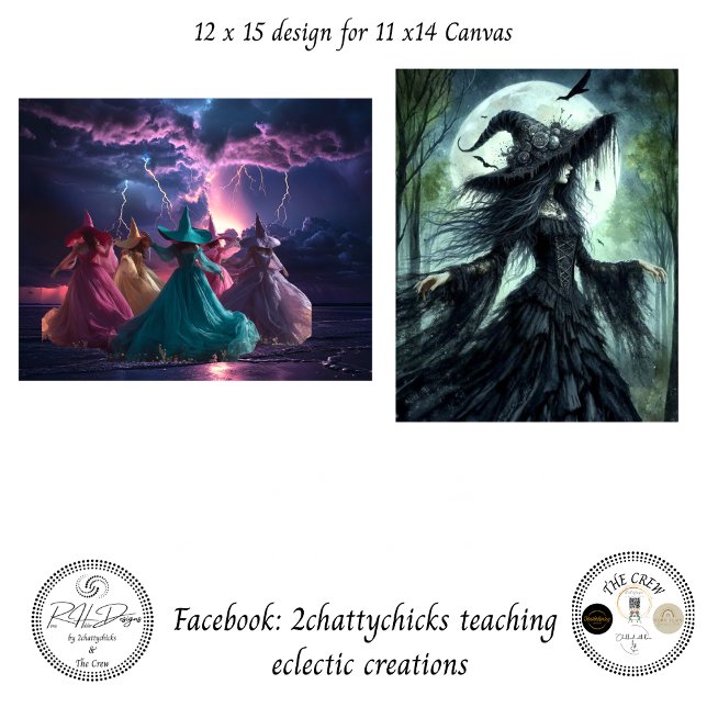 Decoupage Fantasy Dancing Witches 11x14 Canvas Tissue Paper (Creator Uploaded)
