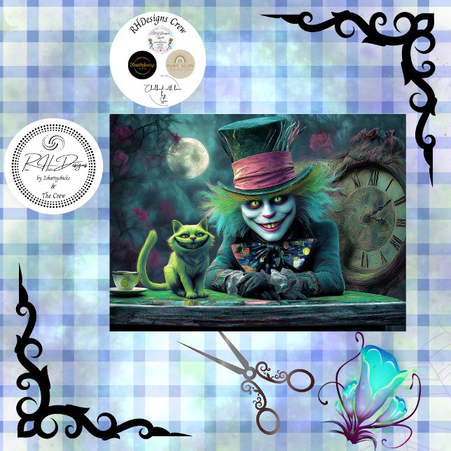 Decoupage Fantasy Tea Party Alice Wonderland Cat Tissue Paper (Creator Uploaded)