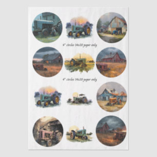 Decoupage Farm Life 4" Coaster Set Rustic  Tissue Paper