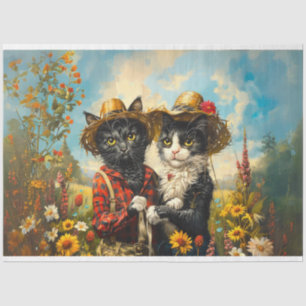 Decoupage Farmer Mr. & Mrs. Cat Rusty and Daisy Tissue Paper