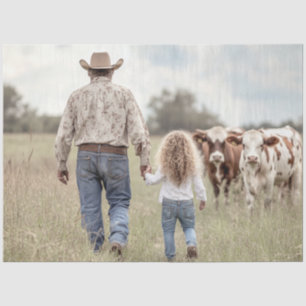 Decoupage Father Daughter Hand n Hand Cow Field Tissue Paper