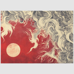 Decoupage Faux Japanese Sun & Red White Swirls Tissue Paper