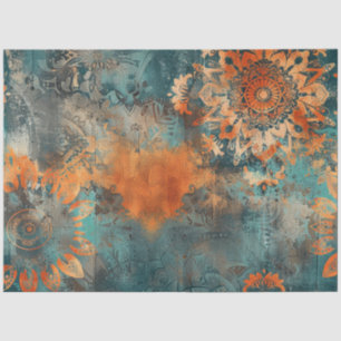 Decoupage Faux Mixed Media Patina Burnt Orange Tissue Paper