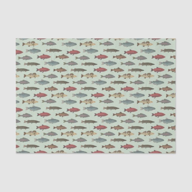 Decoupage Fish Fishing Green Birthday Party Tissue Paper (Front)