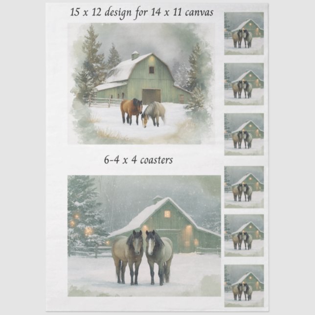 Decoupage Fits 11x14 Canvas Winter Horse Scene  Tissue Paper (Front)