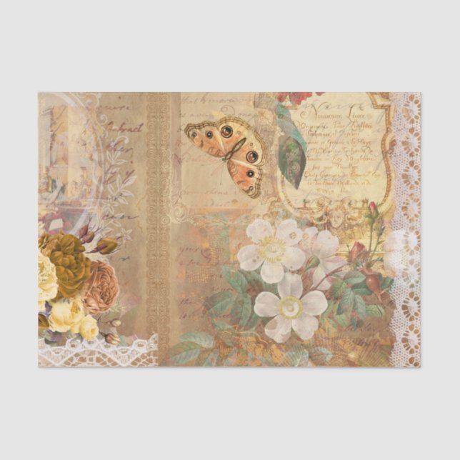 Decoupage Floral Botanical Vintage  Tissue Paper (Front)