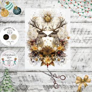 Decoupage Floral Deer Antler Art  Tissue Paper