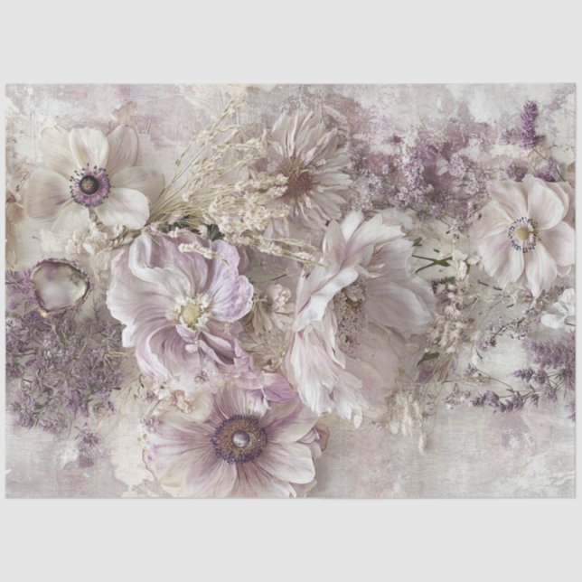 Decoupage Floral Design Purple Lavender White  Tissue Paper (Front)