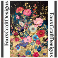 Decoupage Floral Fantasy Flowers Gold Black R 131