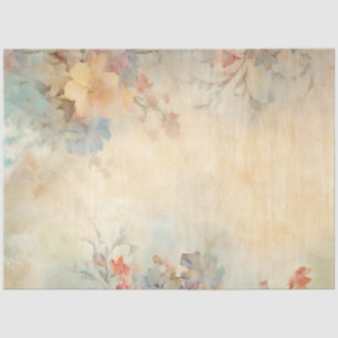 Decoupage Floral Tan Vermillion Pale Yellow Blue Tissue Paper