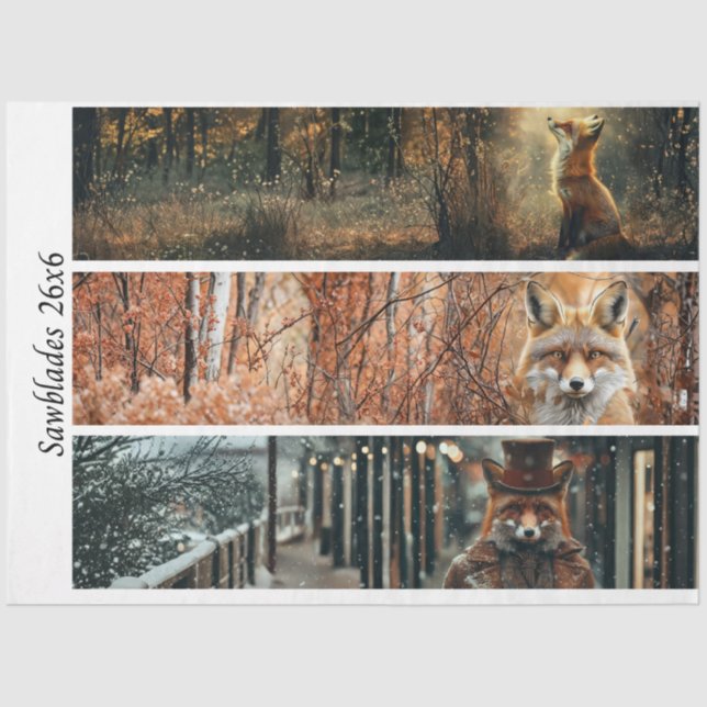 Decoupage Fox Forest Scenes Handsaw Panels  Tissue Paper (Front)