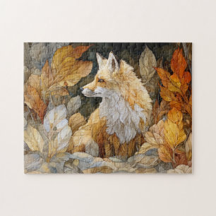 Decoupage Fox with Autumn Leaves Art Nouveau Jigsaw Puzzle
